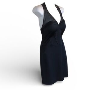 FAITH CONNEXION Black mini dress studded leather halter, back zip. M